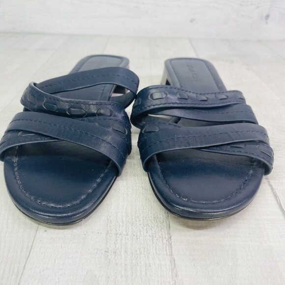 Coach Woman ARIANA Blue Leather Open Toe Low Block Heel Slide Sandals Sz 8.5 B - Picture 7 of 16